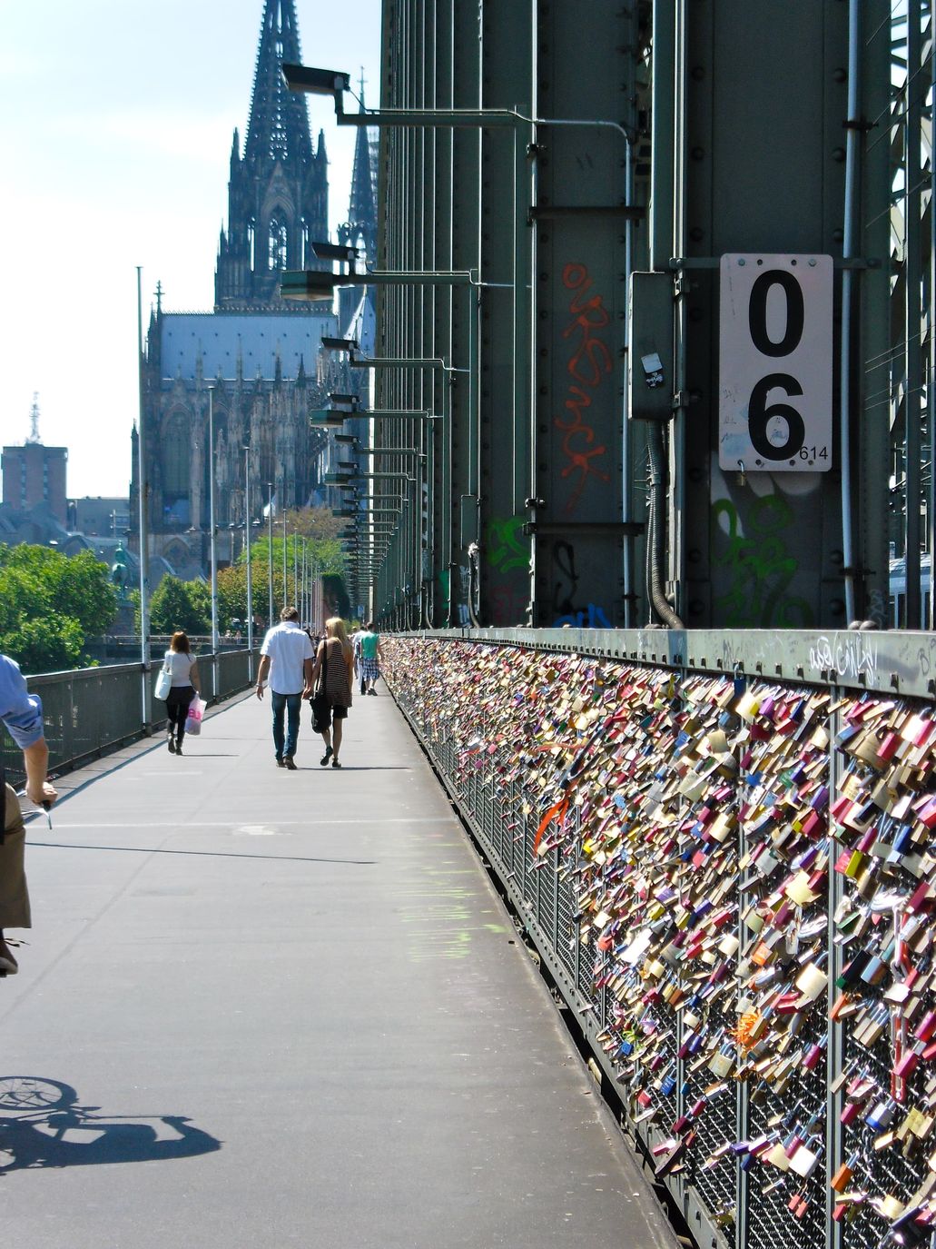 The Rhine and love locks on the bridge